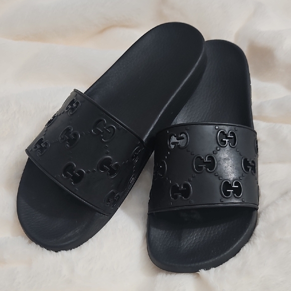 Gucci Other - Gucci GG Perforated Rubber Slides Black Size 13 Authenticated